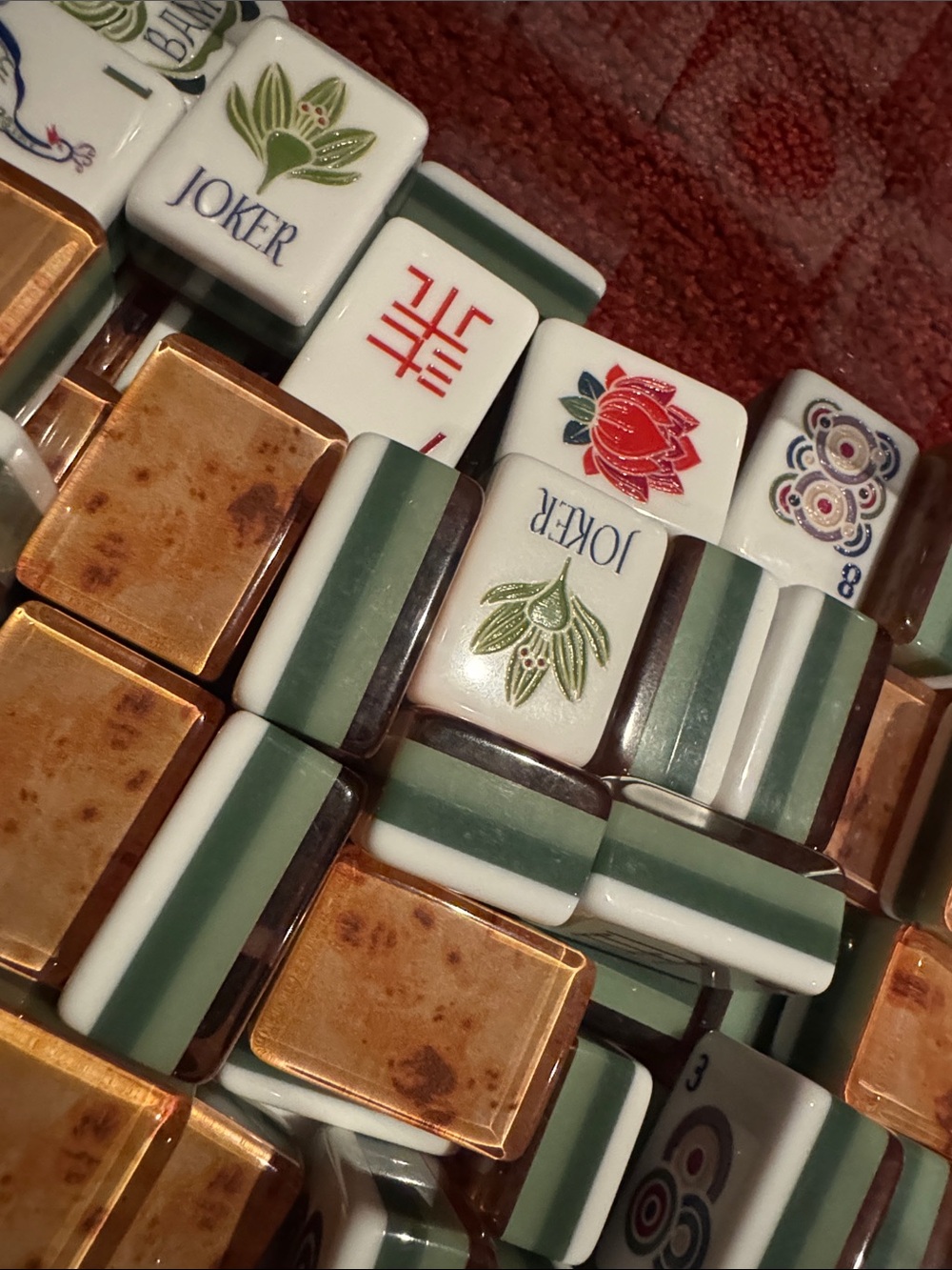 Mahjong Tile Set unbranded Burlwood - Green and Gold Decorative Game Tiles - Picture 3 of 3